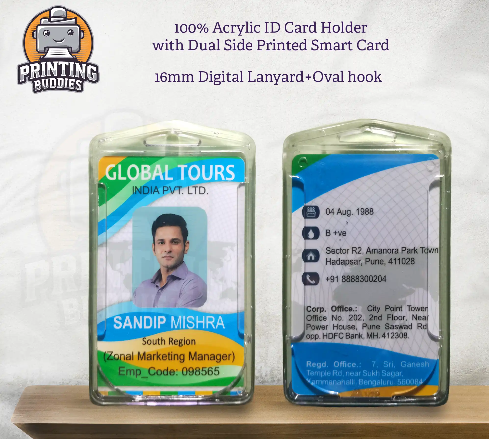 Acrylic ID Card Holder with Dual Side Print - ID Card Holder | Printing Buddies Nagpur